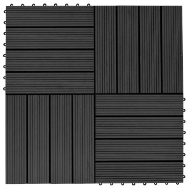 vidaXL Πλάκα Κατασκευής 11 τμχ. Μαύρο 30 x 30 cm WPC
