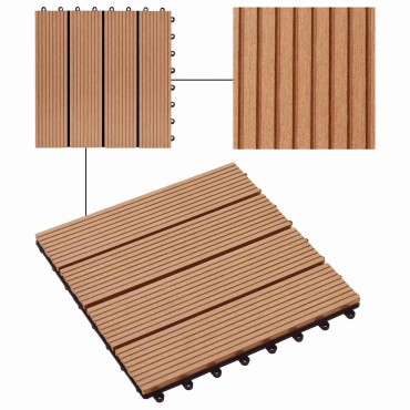 vidaXL Πλάκα Κατασκευής 11 τμχ. Ξύλο teak 30 x 30 cm WPC