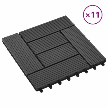 vidaXL Πλάκα Κατασκευής 11 τμχ. Μαύρο 30 x 30 cm WPC