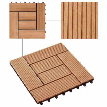 vidaXL Πλάκα Κατασκευής 11 τμχ. Ξύλο teak 30 x 30 cm WPC