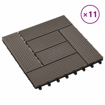 vidaXL Πλάκα Κατασκευής 11 τμχ. Σκούρο Καφέ 30 x 30 cm WPC
