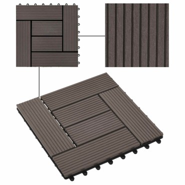 vidaXL Πλάκα Κατασκευής 11 τμχ. Σκούρο Καφέ 30 x 30 cm WPC