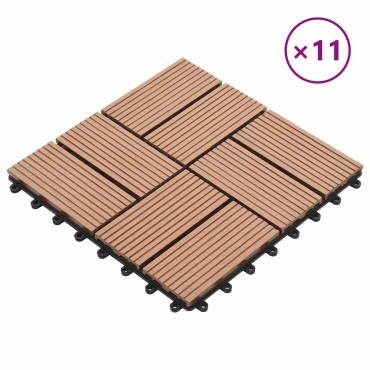 vidaXL Πλάκα Κατασκευής 11 τμχ. Καφέ 30 x 30 cm WPC