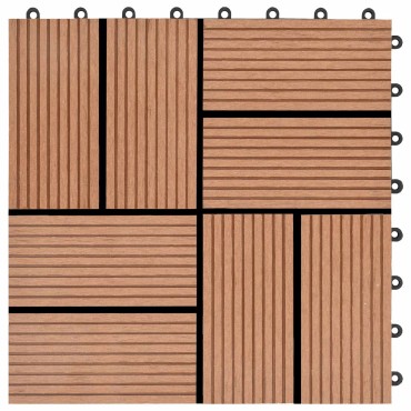 vidaXL Πλάκα Κατασκευής 11 τμχ. Καφέ 30 x 30 cm WPC