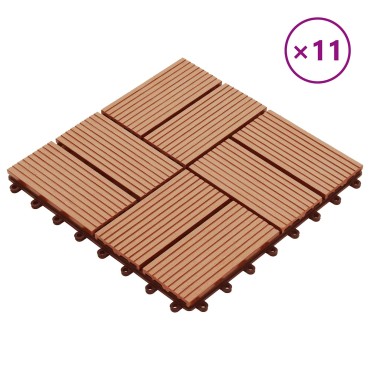 vidaXL Πλάκα Κατασκευής 11 τμχ. Ξύλο teak 30 x 30 cm WPC