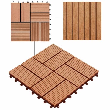 vidaXL Πλάκα Κατασκευής 11 τμχ. Ξύλο teak 30 x 30 cm WPC