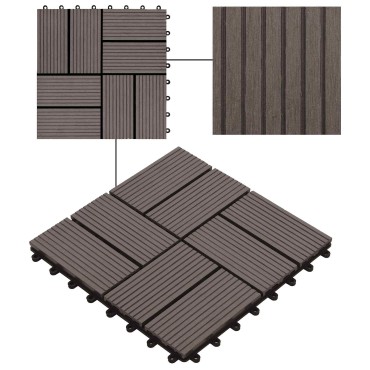 vidaXL Πλάκα Κατασκευής 11 τμχ. Σκούρο Καφέ 30 x 30 cm WPC