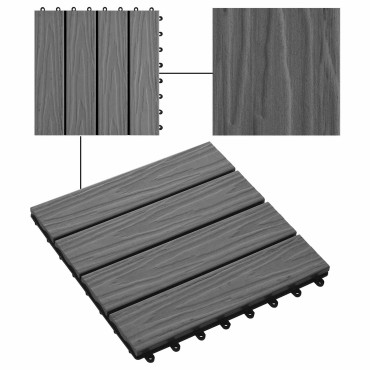 vidaXL Πλάκα Κατασκευής 3D Σχεδίαση 11 τμχ. Γκρι 30 x 30 cm WPC