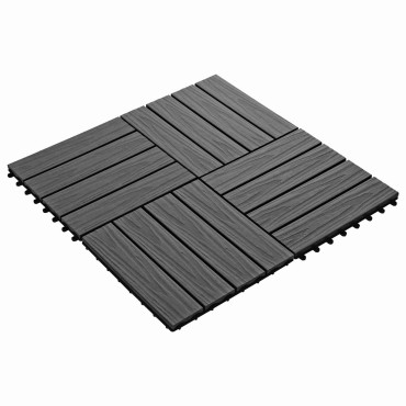 vidaXL Πλάκα Κατασκευής 3D Σχεδίαση 11 τμχ. Μαύρο 30 x 30 cm WPC