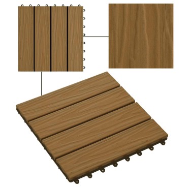 vidaXL Πλάκα Κατασκευής 3D Σχεδίαση 11 τμχ. Ξύλο teak 30 x 30 cm WPC