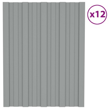 vidaXL Πάνελ οροφής 12 τμχ. Γκρι 60 x 45 cm Γαλβανισμένος χάλυβας