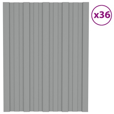 vidaXL Πάνελ οροφής 36 τμχ. Γκρι 60 x 45 cm Γαλβανισμένος χάλυβας