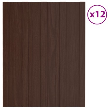 vidaXL Πάνελ οροφής 12 τμχ. Καφέ 60 x 45 cm Γαλβανισμένος χάλυβας