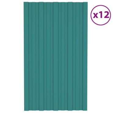 vidaXL Πάνελ οροφής 12 τμχ. Πράσινο 80 x 45 cm Γαλβανισμένος χάλυβας