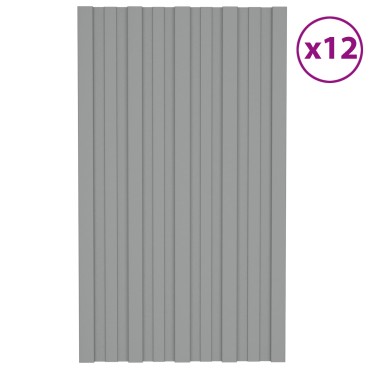 vidaXL Πάνελ οροφής 12 τμχ. Γκρι 80 x 45 cm Γαλβανισμένος χάλυβας