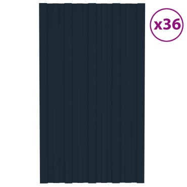 vidaXL Πάνελ οροφής 36 τμχ. Ανθρακί 80 x 45 cm Γαλβανισμένος χάλυβας