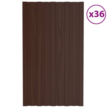 vidaXL Πάνελ οροφής 36 τμχ. Καφέ 80 x 45 cm Γαλβανισμένος χάλυβας