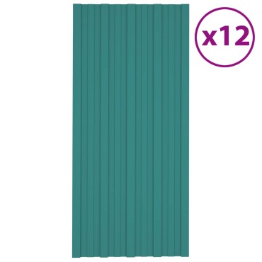 vidaXL Πάνελ οροφής 12 τμχ. Πράσινο 100 x 45 cm Γαλβανισμένος χάλυβας