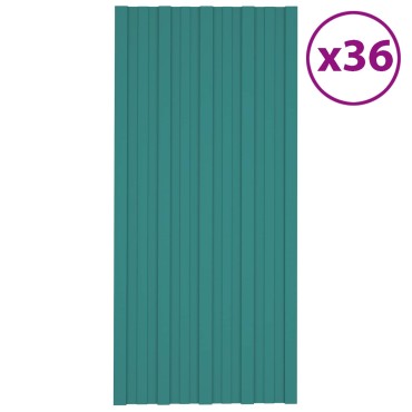 vidaXL Πάνελ οροφής 36 τμχ. Πράσινο 100 x 45 cm Γαλβανισμένος χάλυβας