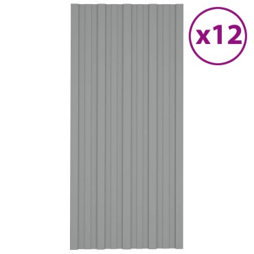 vidaXL Πάνελ οροφής 12 τμχ. Γκρι 100 x 45 cm Γαλβανισμένος χάλυβας