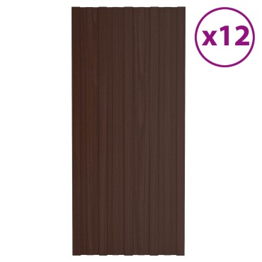 vidaXL Πάνελ οροφής 12 τμχ. Καφέ 100 x 45 cm Γαλβανισμένος χάλυβας