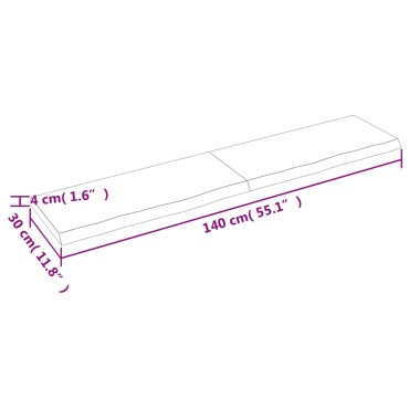 vidaXL Ράφι Τοίχου Ανοιχτό Καφέ 140x30x(2-4)cm Επεξ. Μασίφ Ξύλο Δρυός 1 τεμ.