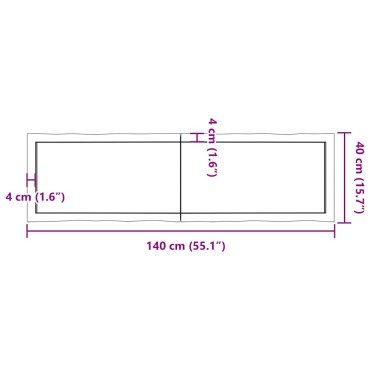 vidaXL Επιφ Τραπεζιού Αν Καφέ 140x40x(2-4)cm Ακατέργ. Μασίφ Ξύλο Δρυός 1 τεμ.