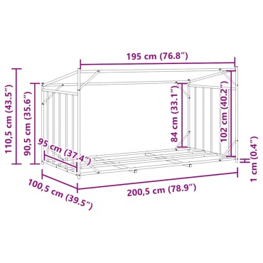 vidaxL Ράφι για καυσόξυλα με κάλυμμα βροχής 200,5x100,5x110,5 εκ.