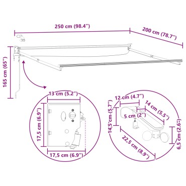 vidaXL Electric Awning Frame with LED and Wind Sensor 2.5 x 2 m Λευκό