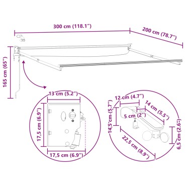 vidaXL Electric Awning Frame with LED and Wind Sensor 3 x 2 m Ανθρακί