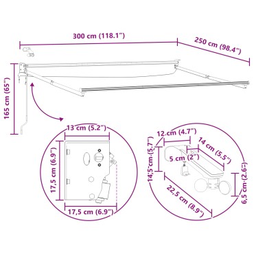 vidaXL Electric Awning Frame with LED and Wind Sensor 3 x 2,5 m