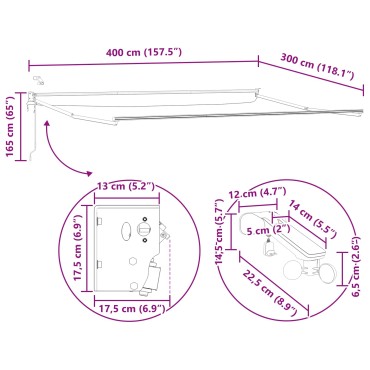 vidaXL Electric Awning Frame with LED and Wind Sensor 4 x 3 m Ανθρακί