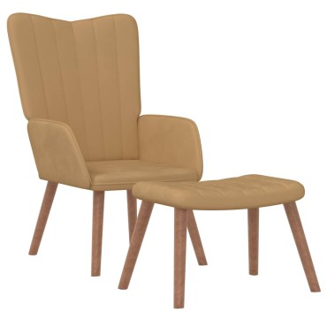 vidaXL Πολυθρόνα Relax Καφέ Βελούδινη με Σκαμπό 61,5x69x95,5cm 1 τεμ.