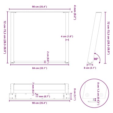 vidaXL Πόδια Τραπεζαρίας σε Σχήμα U 2 τεμ. Λευκά 90x(72-73)cm Ατσάλι