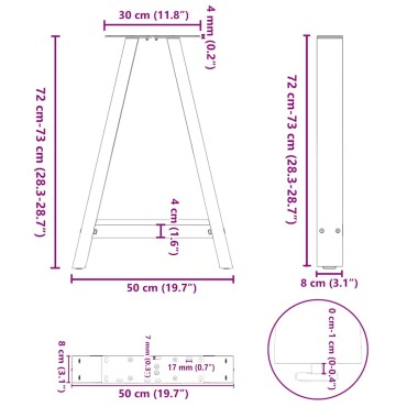 vidaXL Πόδια Τραπεζαρίας σε Σχήμα Α, 2 τεμ. Λευκά 50x(72-73)cm Ατσάλι