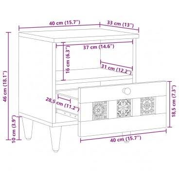 vidaXL Κομοδίνο 2 τεμ. Φυσικό 40x33x46cm Στερεό ξύλο μάνγκο