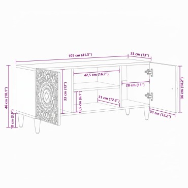 vidaXL Ντουλάπι TV Λευκό 105x33,5x46cm Στερεό ξύλο μάνγκο 1 τεμ.