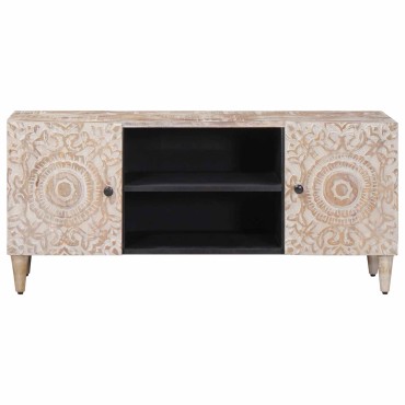 vidaXL Ντουλάπι TV Λευκό 105x33,5x46cm Στερεό ξύλο μάνγκο 1 τεμ.