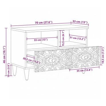 vidaXL Ντουλάπι TV Λευκό 70x33,5x46cm Στερεό ξύλο μάνγκο 1 τεμ.