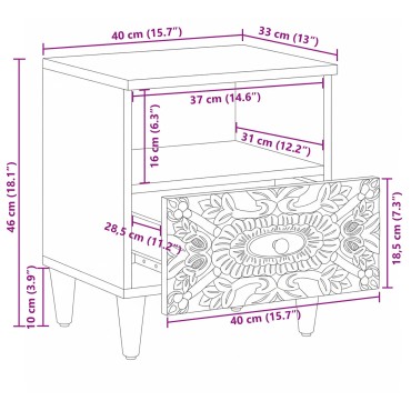 vidaXL Κρεβατοκάμαρα 2 τεμ. Λευκό 40x33x46cm Στερεό ξύλο μάνγκο