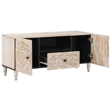 vidaXL Ντουλάπι TV Λευκό 105x33,5x46cm Στερεό ξύλο μάνγκο 1 τεμ.