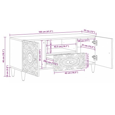 vidaXL Ντουλάπι TV Λευκό 105x33,5x46cm Στερεό ξύλο μάνγκο 1 τεμ.