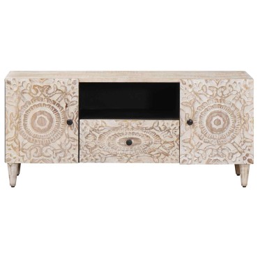 vidaXL Ντουλάπι TV Λευκό 105x33,5x46cm Στερεό ξύλο μάνγκο 1 τεμ.