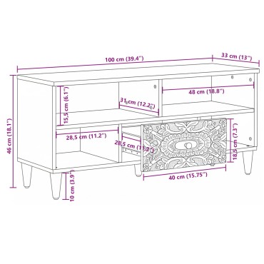 vidaXL Ντουλάπι TV Λευκό 100x33,5x46cm Στερεό ξύλο μάνγκο 1 τεμ.