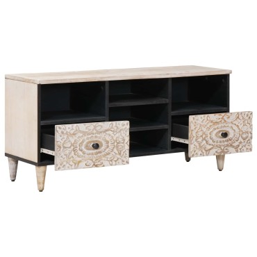 vidaXL Ντουλάπι TV με ράφι Λευκό 100x33,5x46cm Στερεό ξύλο μάνγκο 1 τεμ.
