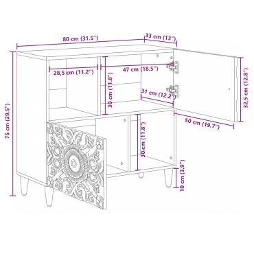 vidaXL Πλαϊνό γραφείο Λευκό 80x33,5x75cm Στερεό ξύλο μάνγκο