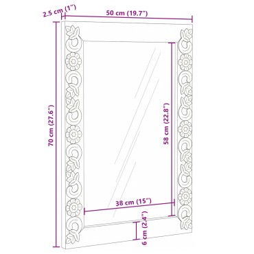 vidaXL Καθρέφτης τοίχου Ορθογώνιος Λευκό 70 x 50 cm Στερεό ξύλο μάνγκο