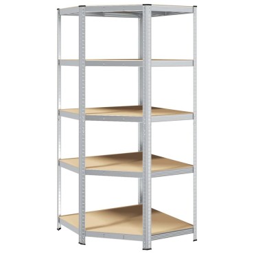 vidaXL Γωνιακό ράφι με ράφι Ασημί 90 x 90 x 198 cm Επεξεργασμένο Ξύλο
