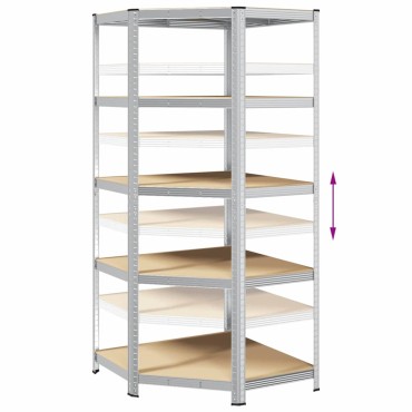 vidaXL Γωνιακό ράφι με ράφι Ασημί 90 x 90 x 198 cm Επεξεργασμένο Ξύλο