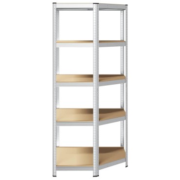 vidaXL Γωνιακό ράφι με ράφι Ασημί 90 x 90 x 198 cm Επεξεργασμένο Ξύλο